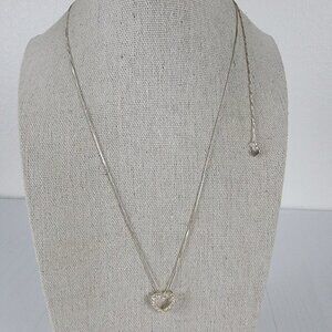 Sterling Silver Chain Solid White Gold Clear Crystal Heart Pendant Necklace 19"